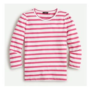 JCrew Pink Stripe Three-quarter puff-sleeve top